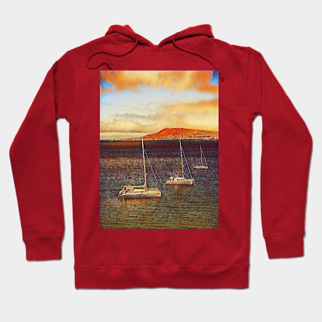 Boats on the ocean - orange tone Hoodie by shiroi-okami